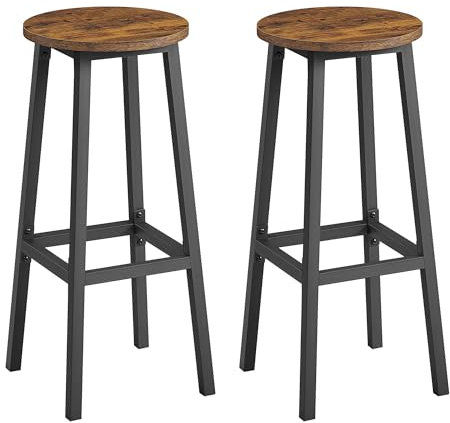 VASAGLE Barhocker, 2er Set, Barstühle, Küchenstühle mit Metallgestell, einfache Montage, 74 cm hoch, mit Fußstütze, für Küche, Wohnzimmer, Esszimmer, vintagebraun-schwarz LBC132K01