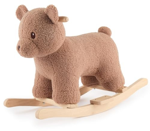 Bieco Animal à bascule en peluche - Ours Mika - 68 cm - Chaise à bascule pour enfant avec ceinture de sécurité - Balançoire pour bébé à partir de 9 mois - Cheval à bascule en bois