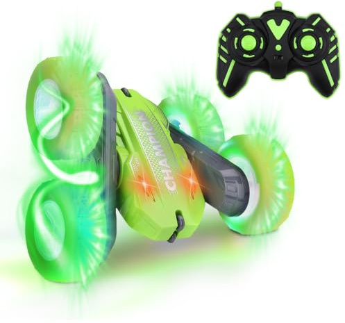 NK Coche Teledirigido para Niños, Función Acrobática, Luces LED, Incluye Mando a Distancia y Pilas, Apto para Niños + 3 Años - Color Verde