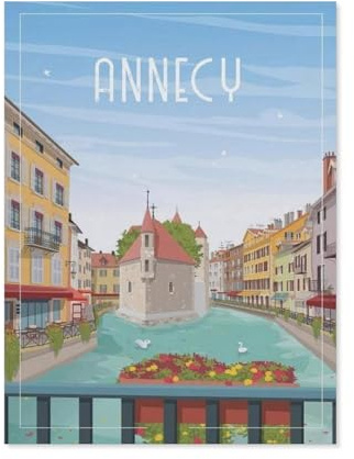 BEAYODKP Peinture par numéros pour adultes et enfants débutants，Affiche de voyage vintage d'Annecy en France，Peinture par numéros sur toile avec pinceaux et pigments acryliques (20x30cm-BN13