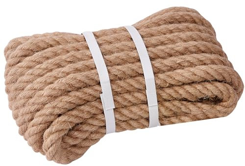 XINSHUNCAN Cuerda de yute de 40 mm, cuerda de cáñamo resistente de 4 hebras de 5 m, cuerda de yute natural para manualidades, poste rascador de gatos, agrupación de jardín, decoración
