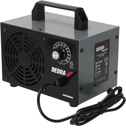 Dedra DED6631 - Generatore di ozono 60000 mg/h, 120 W, timer: 1-60 min, elimina odori e disinfetta, portata d'aria 200 m2/ora, con 4 piastre generatrici di ozono incluse