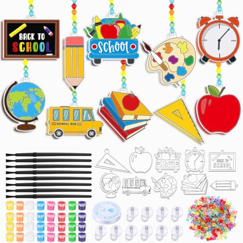 Beeveer 30 Sets Back to School Suncatchers Art Kits DIY First Day of School Suncatcher Crafts Paint Your Own Window Ornaments for Boys Girls Preschool Classrom Activities Party Favor