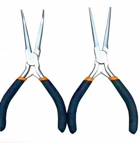 MANUFORE 2pcs 6 Inch Mini Needle Nose Pliers Set (Smooth Jaw), Straight and 45° Bent Long Nose Pliers with Comfortable Grip for Precision Handmade Craft, Jewelry Making Supplies