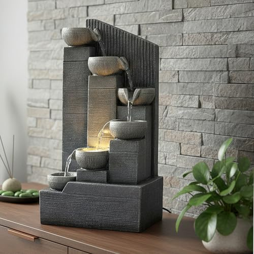 Fontana da interni con illuminazione a LED, a cascata LR003, fontana da giardino, 45 cm, fontana decorativa
