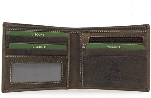 VISCONTI - Small Genuine Leather Bifold RFID Wallet - Shield 707 Brown | Men's RFID Protected Slim Wallet, 6 Credit-Card Slots, Notes Section, Coin Pocket, Gift Boxed, Leather Anniversary Present