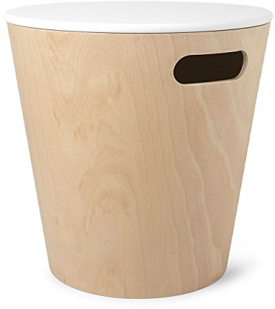 Umbra Woodrow Ottomane – Modernes und Funktionales 4-in-1 Möbelstück (Ottomane, Hocker, Aufbewahrung und Beistelltisch), Optimal für Kleine Räume, Holz, Natur/Weiß, 40.1 x 40.1 x 41.9 cm