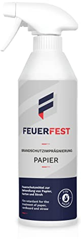 FEUERFEST® Brandschutzimprägnierung für Papier, Pappe und Stroh - Flammschutzmittel/Brandschutzmittel - DIN 4102-B1-500ml Sprühflasche