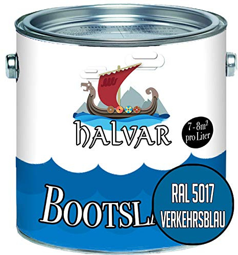 Halvar 2-K SEIDENMATT Yachtlack Blau RAL 5000-5024 Bootslack für GFK/Polyester/Kunststoff 2-Komponenten Lack inkl. Härter (1 L, RAL 5017 Verkehrsblau)