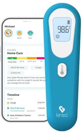 Kinsa QuickScan Smart Thermometer - No-Touch, Contactless Digital Forehead Thermometer for Babies, Kids, Adults - Works with a Smartphone App to Track Family Health & Offer Symptom Advice
