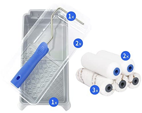 Mister Rui 4 Paint Roller Set, for Painting and Renovating of House and Furniture, Microfiber Paint Roller for Semi-Rough Surfaces, High Density Foam Paint Roller for Smooth Surfaces