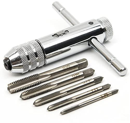 CYH T-Handle Ratchet Tap Adjustable Tap Threading Wrench Set M3-M8 Metric Metal Hand Thread Taps for Tap and Die Sets