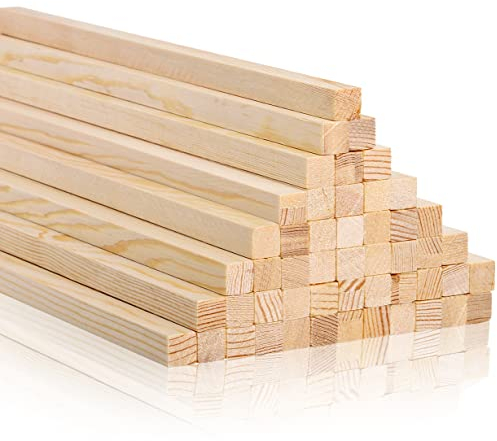 Elsjoy 50 Pack Square Wooden Dowel Rod, 12mm ×30.5cm Unfinished Pine Wood Sticks, Natural Long Dowel Strips Wood Sticks for Woodcraft, Model, DIY Project, Home Decor