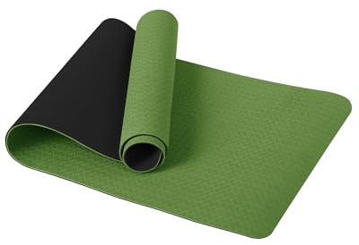 Good Nite Yoga Mat TPE Non-Slip Exercise Fitness Pilates Gymnastics Training Sport Mat Turn Mats Floor Gym with Carry Strap 183 x 61 x 0.6 cm (Green/Black)