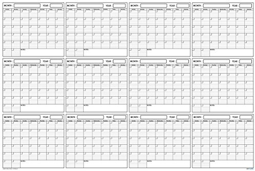A1 SwiftGlimpse Blank Undated Annual Yearly Wall Calendar, 92cm x 61cm, Large Erasable Laminated Wall Planner, 12 Months, Reusable for Office, School or Home (A1 Horizontal)