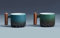 BlogBlog Tazze da espresso in ceramica con manico in legno, tazze da tè in ceramica, tazze da tè in porcellana, per caffè o tè, 85 g (blu e verde, 2)
