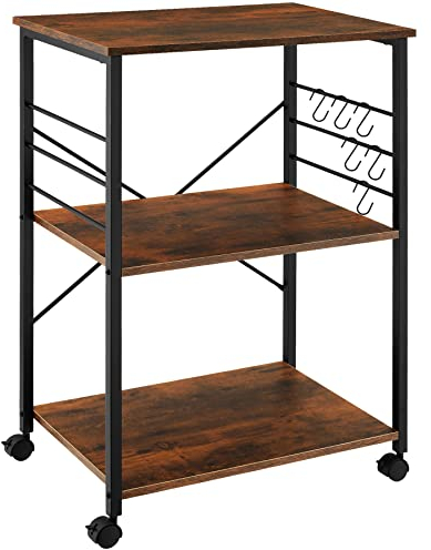 tectake® Industrial Servierwagen mit Rollen, Kücheninsel Küchenregal 3 Ablagen, Küchenschrank, Gewürz Organizer, Möbel Küche, 65,5 x 45,5 x 88,5 cm, Küchenwagen - Industrial Dunkelbraun