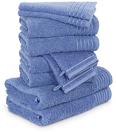 Möve Handtuchset New Classic 10-TLG Handtücher - 2X 20x15 cm + 2X 30x50 cm + 4X 50x100 cm + 2X 67x140 cm, 100% Baumwolle, Cornflower