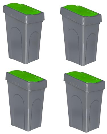 Optimal Products 50L Plastic Recycling Bin Rubbish Dustbin Kitchen Garden Recycle Waste Bin With Lid (Green, 4)