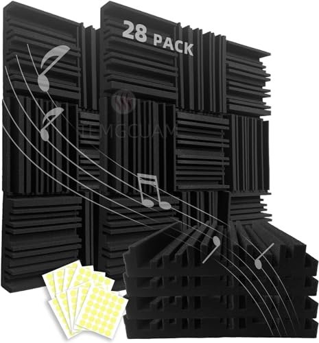 Temgcuam 28 panneaux de mousse absorbante acoustique, panneau d'absorption acoustique ignifuge en mousse antibruit pour studio d'enregistrement, bureau, podcast 30,5 x 30,5 x 5,1 cm (noir)