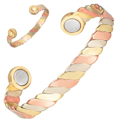 YINOX supermagnetiskt koppararmband för kvinnor, klassiskt indiskt flätat koppararmband, inklusive 2 överdimensionerade NdFeB-magneter och högkvalitativ presentförpackning (15 cm)