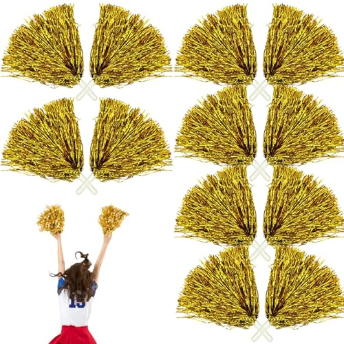 Leikurvo 12 pompon da cheerleading pom pom pon da cheerleader, per eventi sportivi, giochi con palla, balli, feste di carnevale (oro)