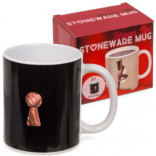 MIJOMA Kaffeebecher mit Strippeffekt - Verführerischer Keramikbecher reagiert auf Wärme, Henkelbecher 300ml, lustiges Mitbringsel für Erwachsene mit Schlüsselloch-Design (Stripper Girl)