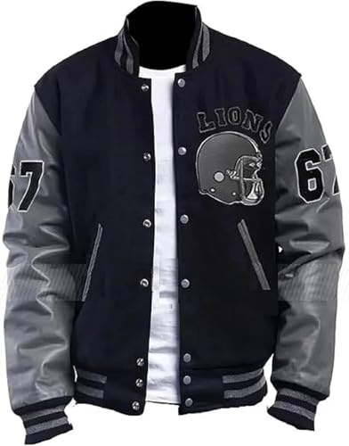 ZM ATTIRE Giacca bomber da uomo Beverly Hills Cop Eddie Murphy Baseball Tom Hardy Venom Letterman Varsity, Maniche in vera pelle - Lana anteriore, L