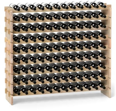 GOPLUS Range Bouteille pour 108 Bouteilles, 119x29x108 CM, Casier à Bouteilles en Bois de Pin avec 9 Étagères Modulable, Extensible, Montage sans Outils, Porte Bouteille pour Bars, Cave, Cuisine