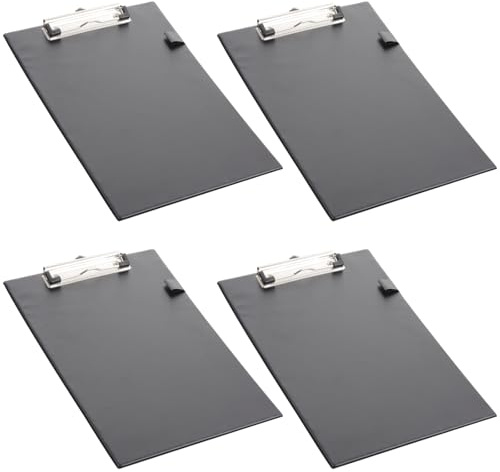 ASelected 4PCS Standard Clipboard,A4 Plastic Clip Board Folder,Clipboard with Pen Loop and Retractable Hanging,Clipboards with Low Profile Metal Clip for Office School Supplies,Black