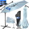 KESSER® Parasol déporté solaire LED en aluminium avec housse, télécommande et manivelle - Parasol à manivelle avec support - Fonction 360 ° - Protection UV - Aluminium imperméable (bleu clair, 350 cm)