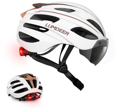 LUMDEER Bike Helmet Adult Mountain Cycling Helmet with Detachable Magnetic Goggles and rechargeable rear light OR Removable Sun Visor, Mountain & Road Bicycle Helmets
