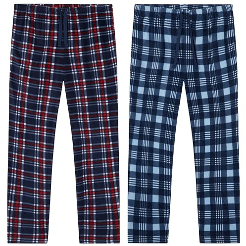 Get Trend Pantalones Pijama Hombre Invierno, Paquete de 2, Ropa de Dormir Suave y Cálida con Bolsillos y Cintura Elástica (M, Azul Marino/Rojo, 2)