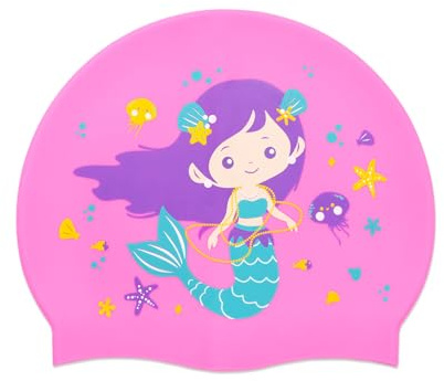 GNOLONG Bonnet de Bain en Silicone Imperméable pour Enfants Protection des Cheveux Antidérapante Super Extensible pour Filles (Pink)