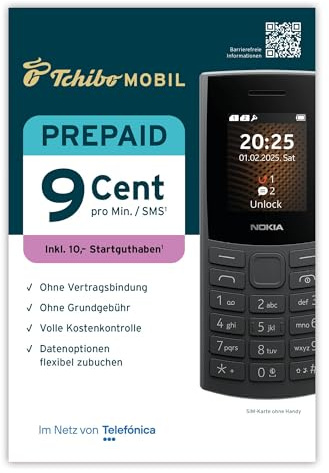 Tchibo MOBIL Prepaid-Tarif SIM-Karte | 9 ct/Min. & 9 ct/SMS & 24ct/MB| 10 € Startguthaben | Ohne Grundgebühr & Vertragsbindung | Flexibler Handytarif für Deutschland & EU
