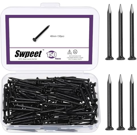 Swpeet Set di 150 chiodi in acciaio da 1 a 3/5, chiodi zincati da 3 x 40 mm, chiodi piccoli, chiodi di finitura, chiodi da parete, chiodi in legno, chiodi per pietra di cemento