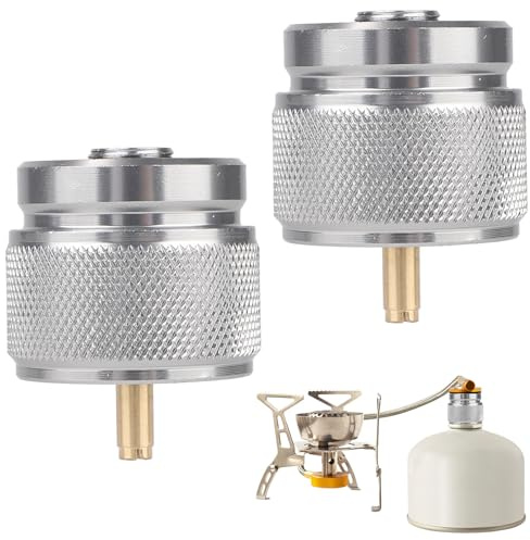 2pcs Camping Stove Adapter, Outdoor Cylinder LPG Canister Adapter Camp Fuel Gas Converter for Backpacking Stove Portable Propane Butane Burner Heater (Silver)