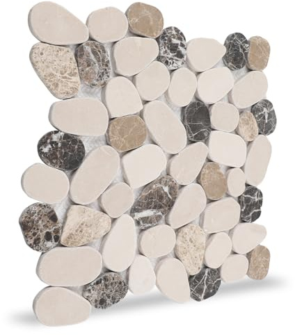 Soulscrafts Pebble Tile for Shower Floor, Natural Stone Mosaic Backsplash Tiles for Kitchen Bathroom, Brown Beige
