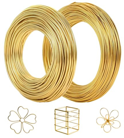 eupdd 2 Piezas Alambre de Aluminio: 1mmx50m/2mmx30m Alambre Manualidades, Alambre Dorado, Alambre para Joyería, Flexible y Moldeable para Fabricación de Joyas, Bisutería, Esculturas
