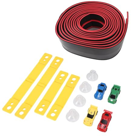 Fabater Pista Flexible para Autos de Carreras, Pistas Flexibles con Diseño Enrollable Impulsadas por Inercia con 4 Autos para Niños Que Aprenden Stem
