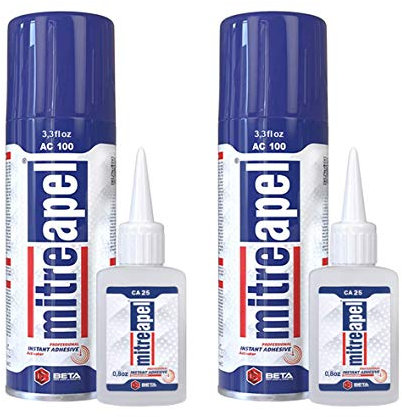 Mitreapel Colle Super Ca (2x25 gr) Avec Activateur D'Adhésif En Aérosol (2x100 ml) - Colle Cyanoacrylate Pour L'Artisanat Et La Construction|Paquet De 2