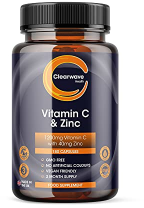Vitamina C e zinco - 180 capsule vegane di vitamina C zinco - 1200 mg di vitamina C e 25 mg di zinco - vitamina C e zinco per sostenere il sistema immunitario - vitamina C ad alto dosaggio