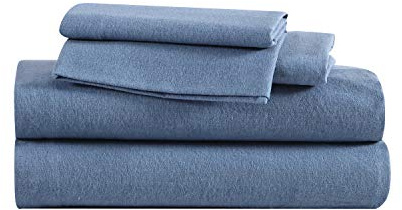 Eddie Bauer - Flannel Sheets Queen Size, Anti-Pilling & Wrinkle Resistant Cotton, Touchably Soft for All-Season Comfort - Bed Sheets with Matching Pillowcases & Fitted Sheet (Solid Blue)