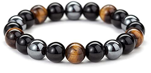 Branets Tiger Eye Bracelet, 10mm Natural Gemstones Beads Elastic Yoga Bracelet, Gift for Men and Women