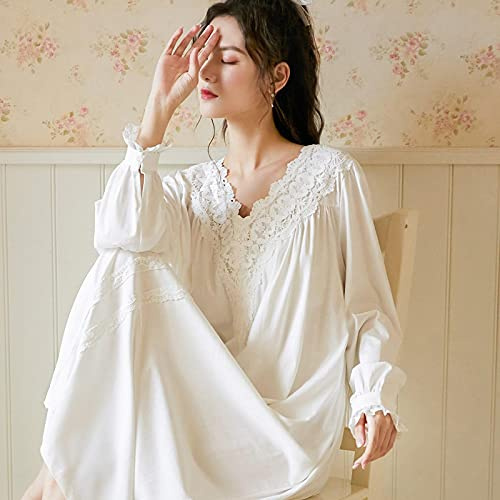 STJDM Camicia da Notte in Cotone Vintage Vittoriano da Donna, Abito da Notte Lungo XL in Pizzo retrò Bianco