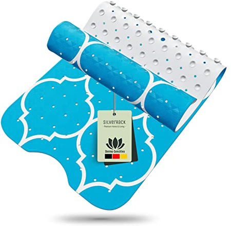 SilverRack Badewannenmatte 100x40 cm (Marokko Motiv Türkis) - Antirutschmatte Badewanne BPA frei für Kinder und Babys - Duschmatte schimmelresistent & maschinenwaschbar - Boho Badematte