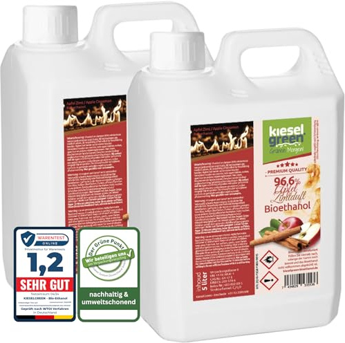 KieselGreen Bioethanolo 10 Litri con Fragranza per Caminetto a Etanolo – Bio-etanolo profumato per Ambienti, molte Fragranze - Profumo per Caminetto a bioetanolo da Interno o da Tavolo