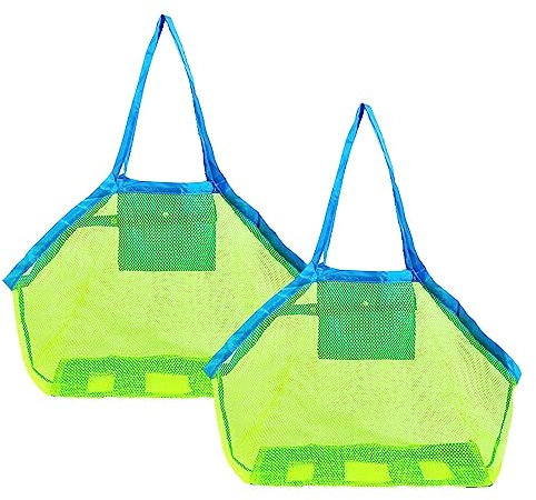 Grand sac en filet pour jouets de sable - Sac de plage portable - Vert - Réutilisable - Filet d'été pour enfants - Vacances en famille