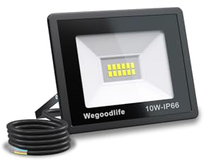 Wegoodlife 10W LED Strahler Außen, Superhell 730LM Scheinwerfer, 3000K Warmweiß Außenstrahler, IP66 Wasserdicht LED Fluter, 50cm Kabel kein Stecker, Außenleuchte für Hinterhof Auffahrt Garage Garten
