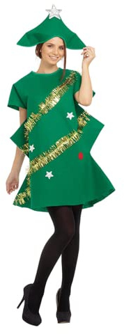 Aunaeyw Christmas Tree Poncho Costume Christmas Tree Costume Bow Tie Ball Hooded Cloak Cape Party Decor for Christmas Cosplay Party (Green Adult, M)